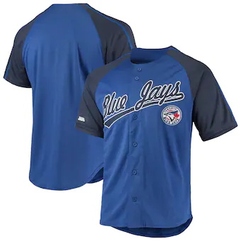 mens stitches royal toronto blue jays button down raglan re